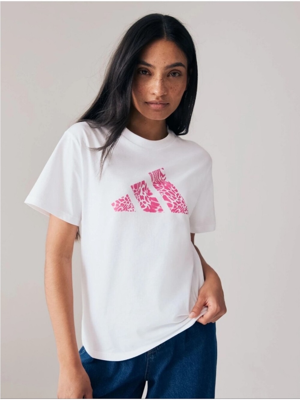 Adidas Women’s White Short Sleeve Tee with Pink Logo 2XL